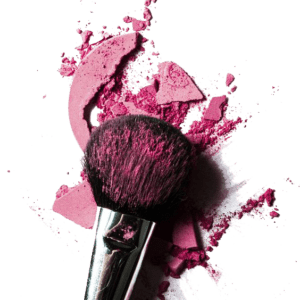 Pink and black makeup brush artwork, Cosmetics Rouge Face powder Make-up artist Makeup brush, Rose pink powder blush broken, lipstick, color png